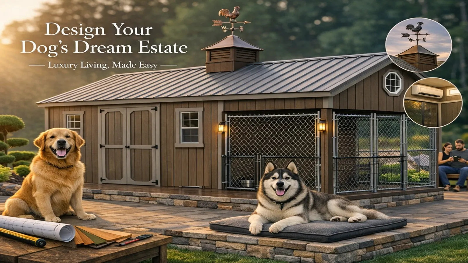 Storage Shed with Outdoor Dog Run and Indoor Insulated, heated, and cooled dog house