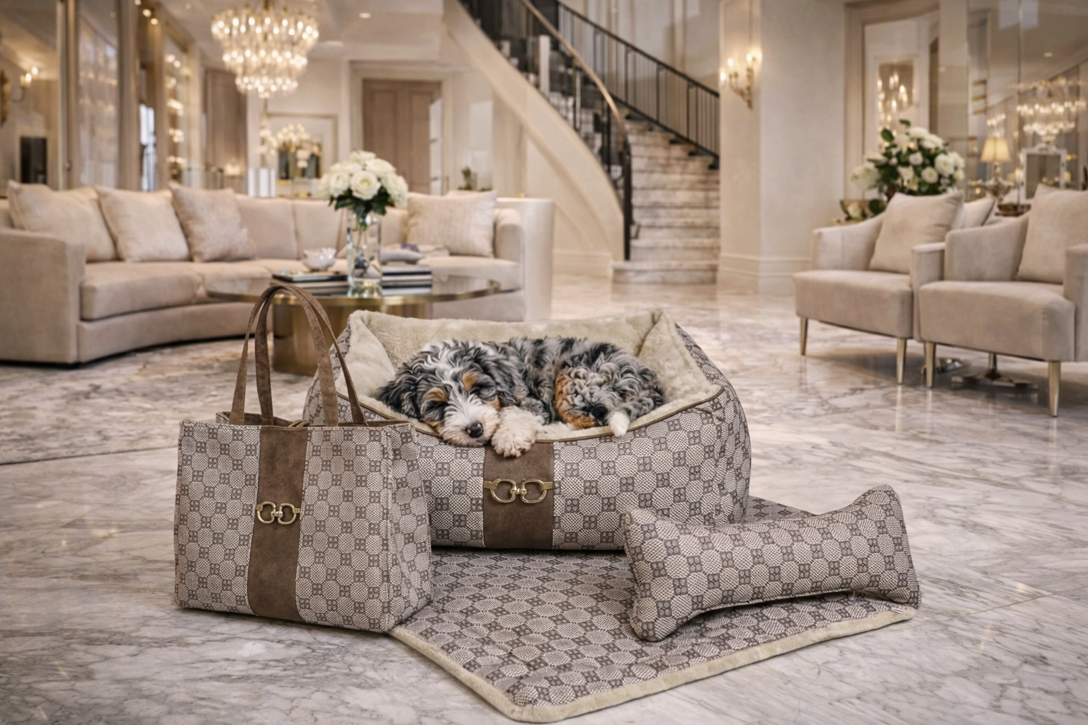 Premium Dog Bed Matching Sets - Bed, Dog Carrier, Toys, Mats