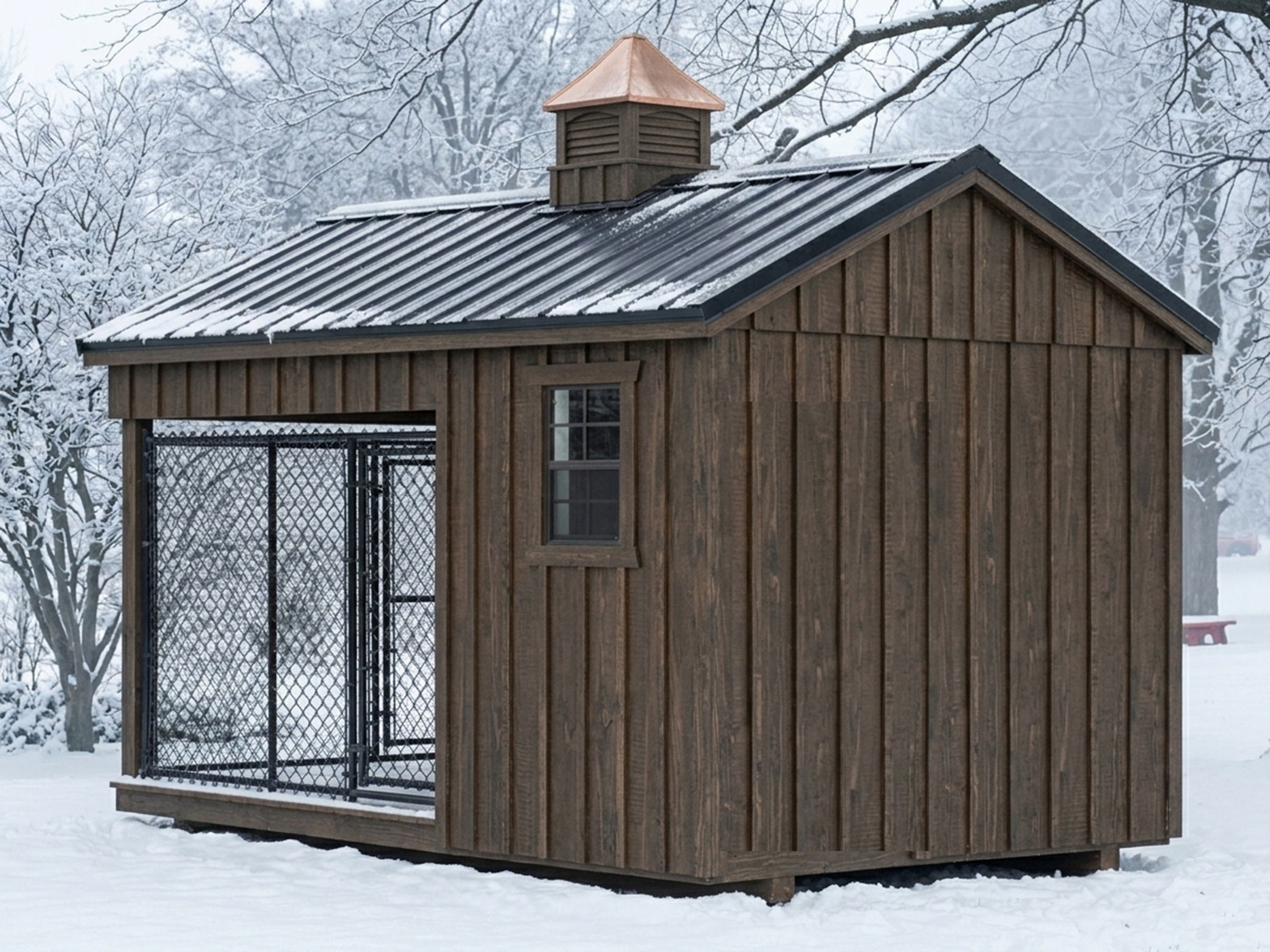 Luxury Insulated Outdoor Dog Kennel — Executive Estate 8' x 14' - Single Run