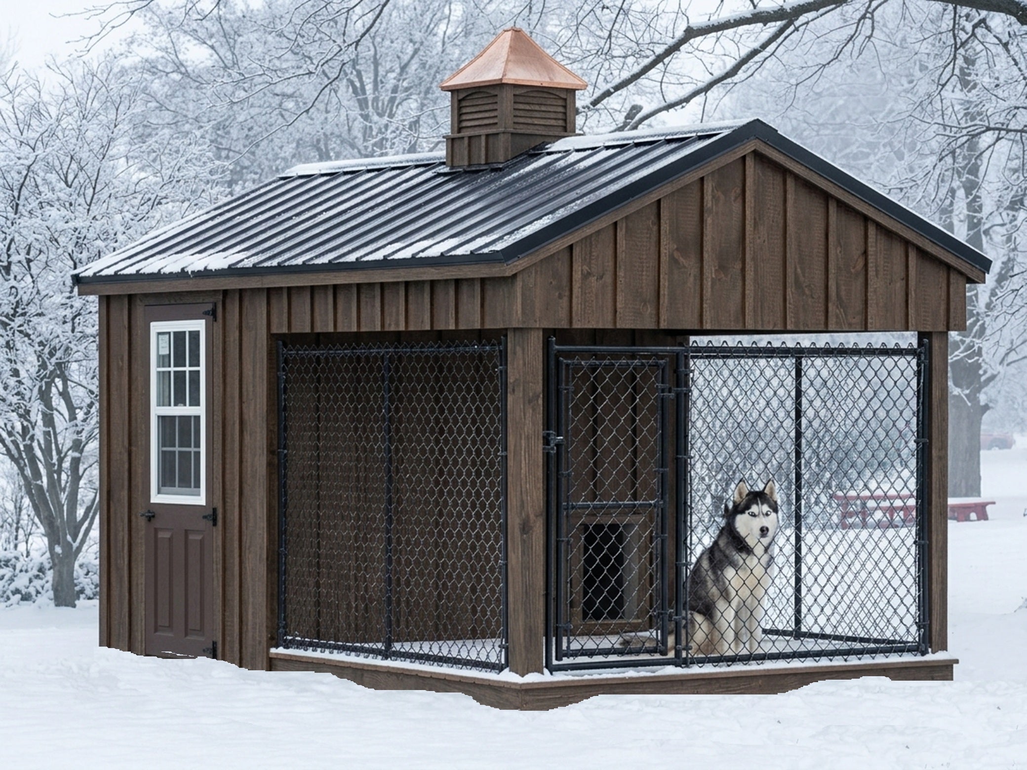 Luxury Insulated Outdoor Dog Kennel — Executive Estate 8' x 14' - Single Run