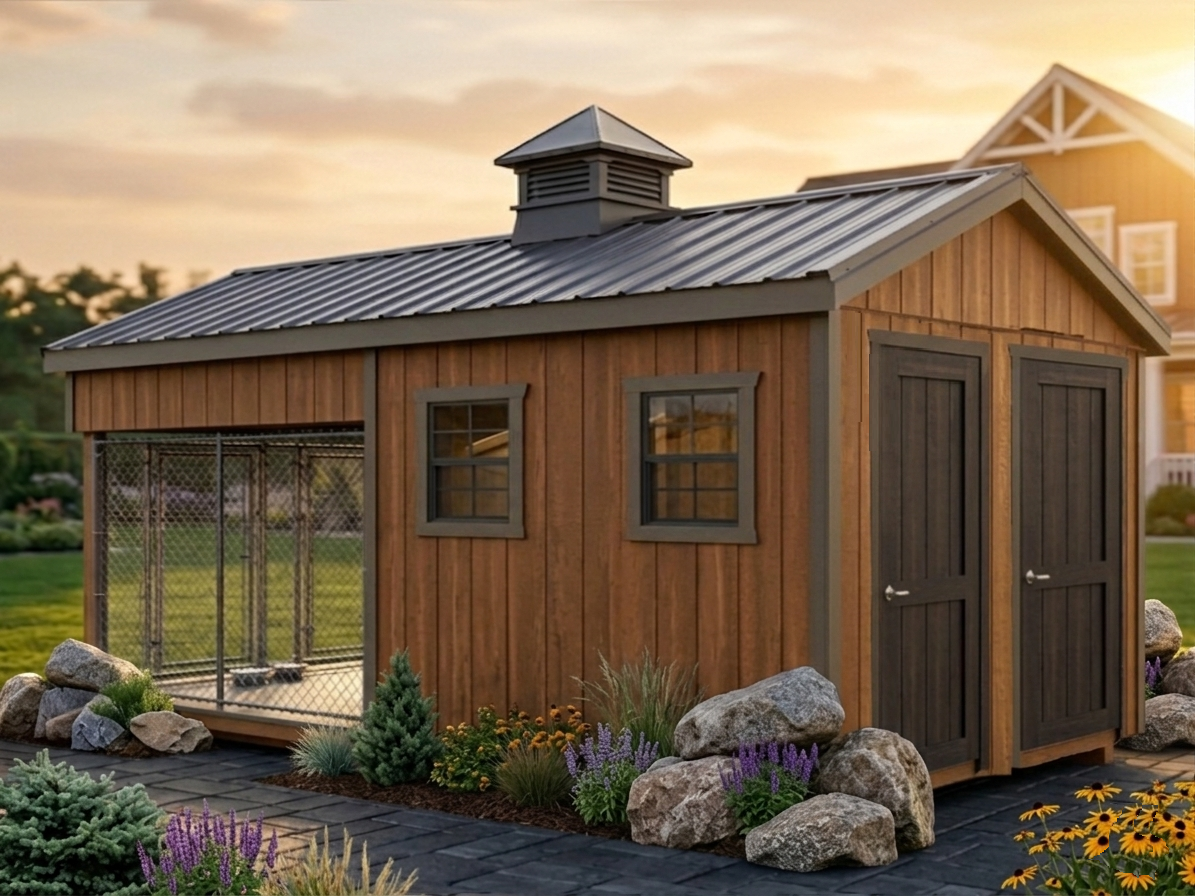 Executive Luxury Double Dog and Kennel With Storage 8' x 16'