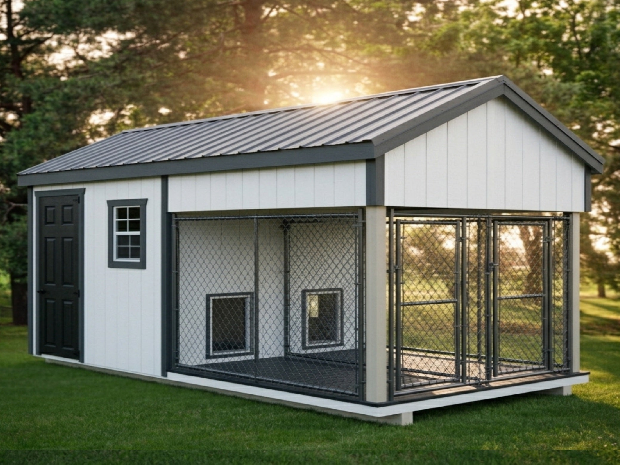 Executive Luxury Double Dog and Kennel With Storage 8' x 16'