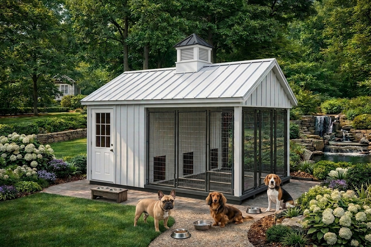 Executive Estate Luxury Insulated Indoor Outdoor 3 Run Kennel — 9' x 12'