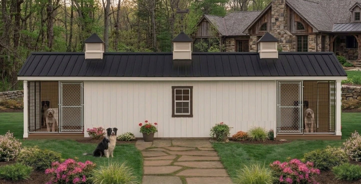 4 Dog Kennel Executive Estate Insulated Dog House and Kennel With Storage Room 10' x 24'
