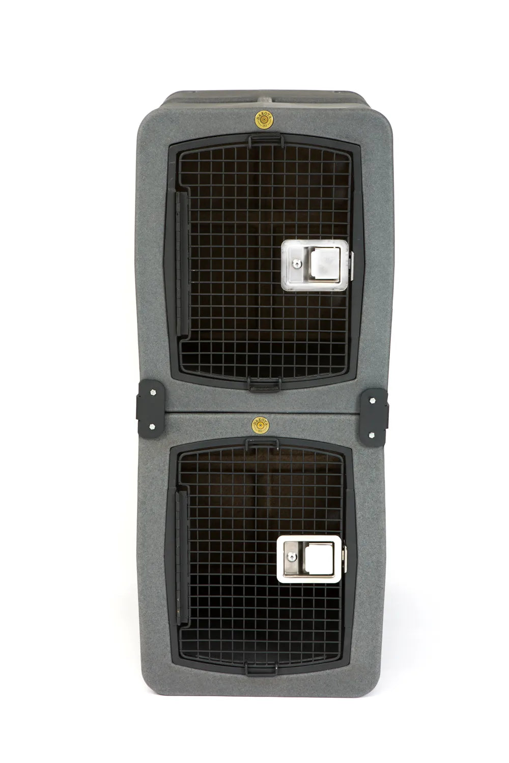 Dakota 283 Dog Crate Stacking image with Gray pet carrier with black interior on a white background