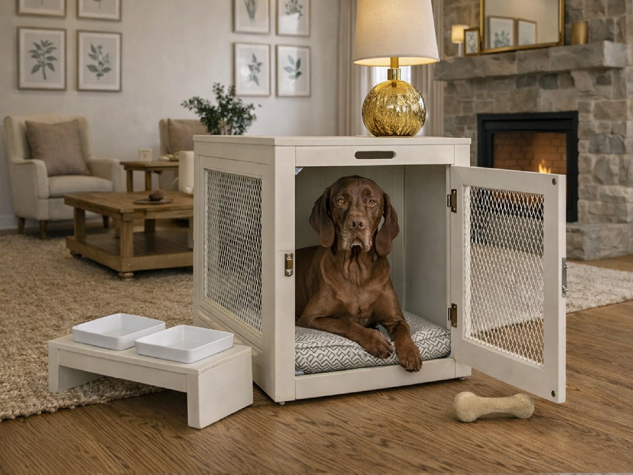 Fresco Furniture Dog Crate and matching water Bowls