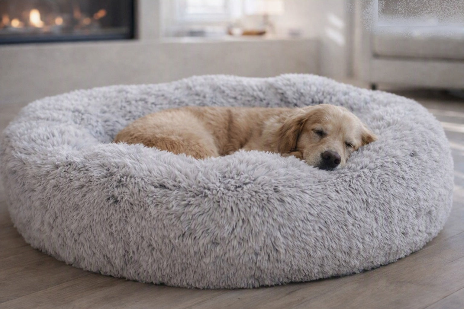 Icelandic Shag Luxury Dog Bed Frost White Ultra‑Plush Comfort, Designer Style