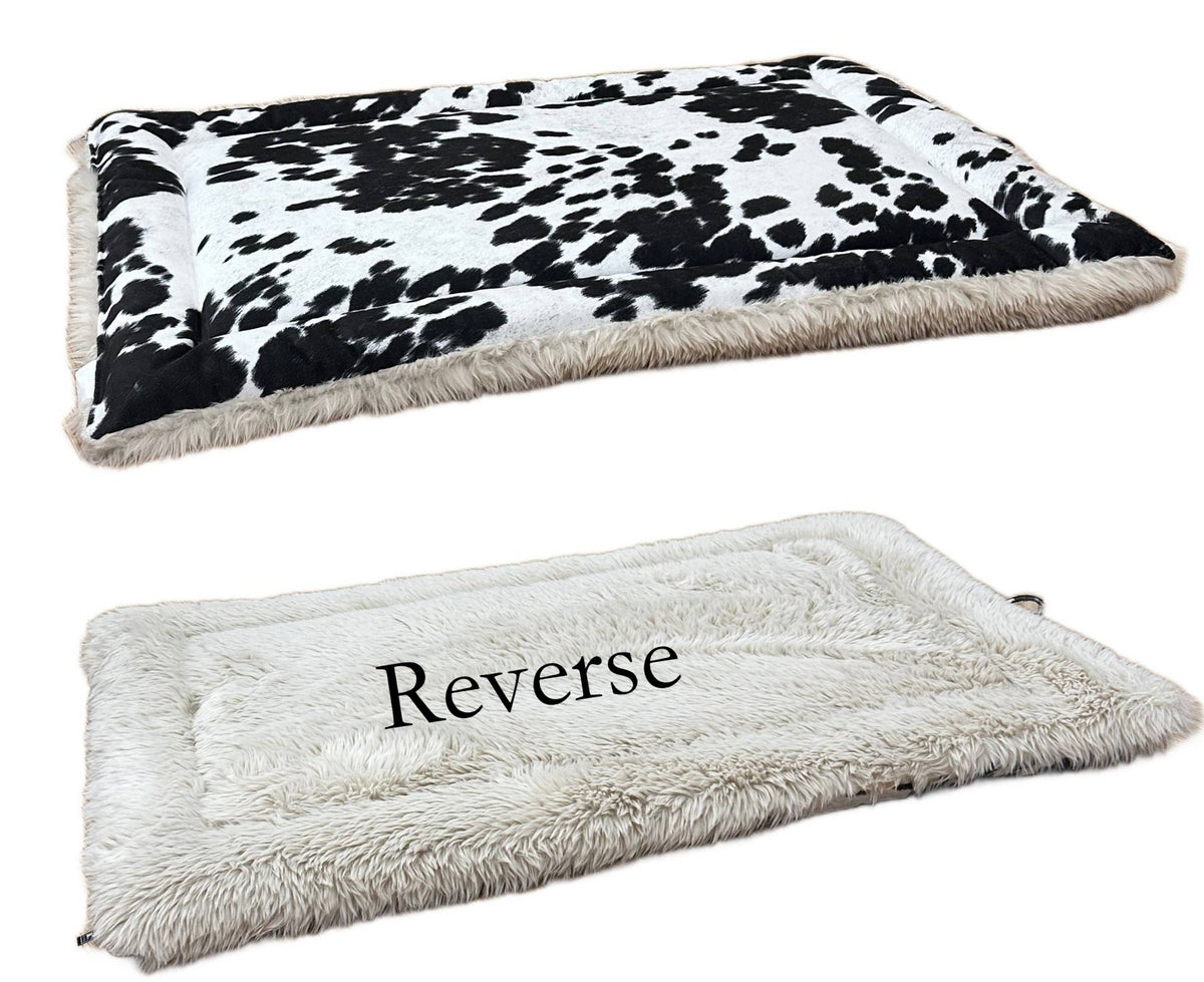 The Dude™ Wrangler Cowhide Dog Bed – Luxury Western Faux Fur Dog Bed Home & Car Set