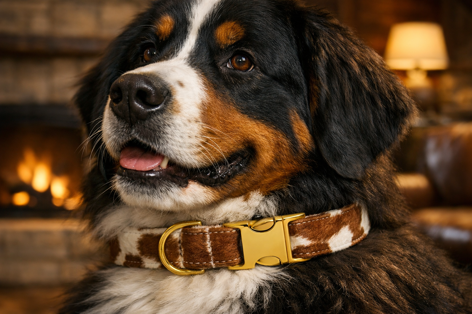 A tan Weiner dog wearing a luxury buckle collar with gold hardware, standing outdoors on a sunlit path. The collar’s refined design and craftsmanship highlight Dogominium’s premium pet accessories