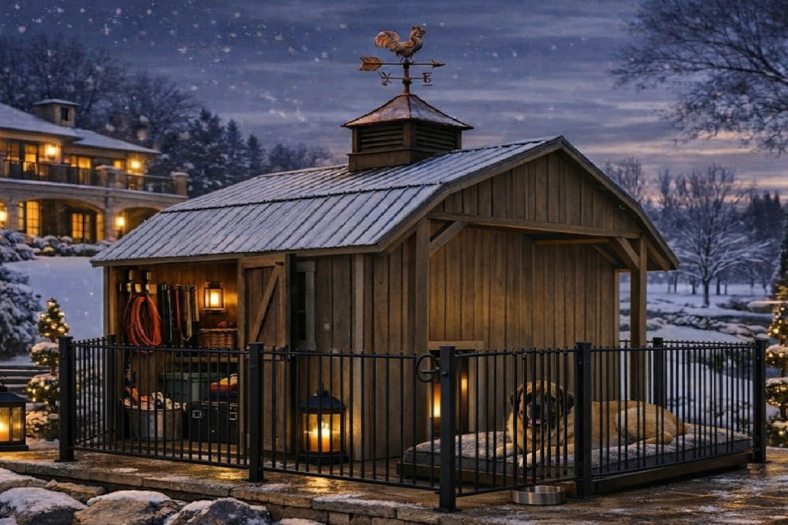 Luxury Doghouse and Kennel with Storage Shed