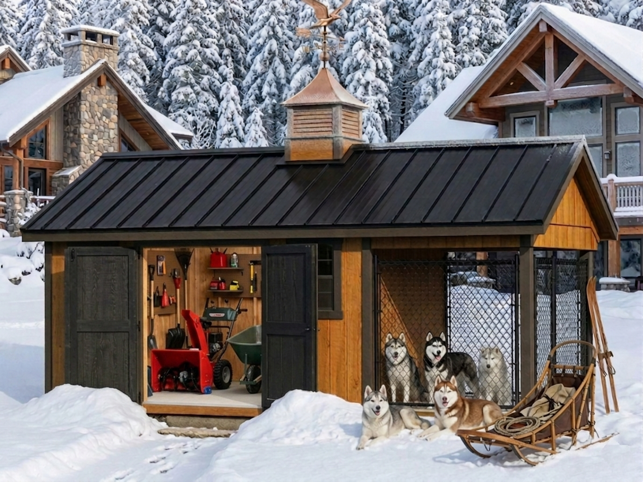 Executive Estate Insulated Dog House and Kennel With Storage Room  10' x 24'