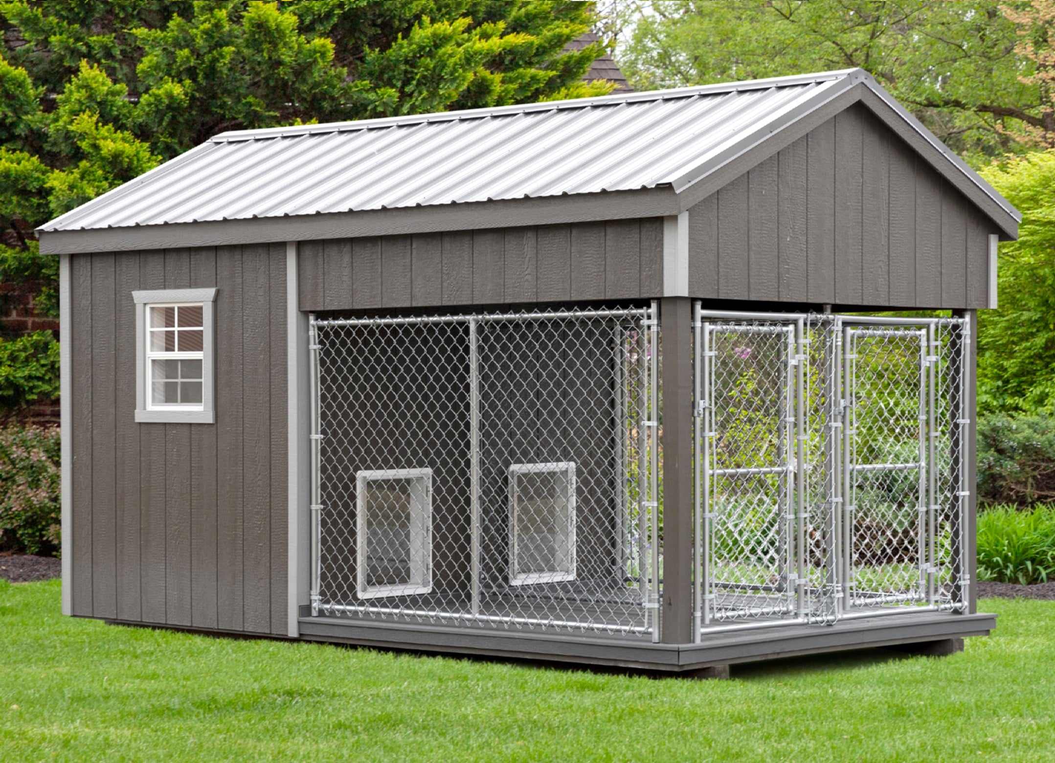 Executive Luxury Insulated Double Dog Kennel and Dual Indoor Suites 8' x 14'