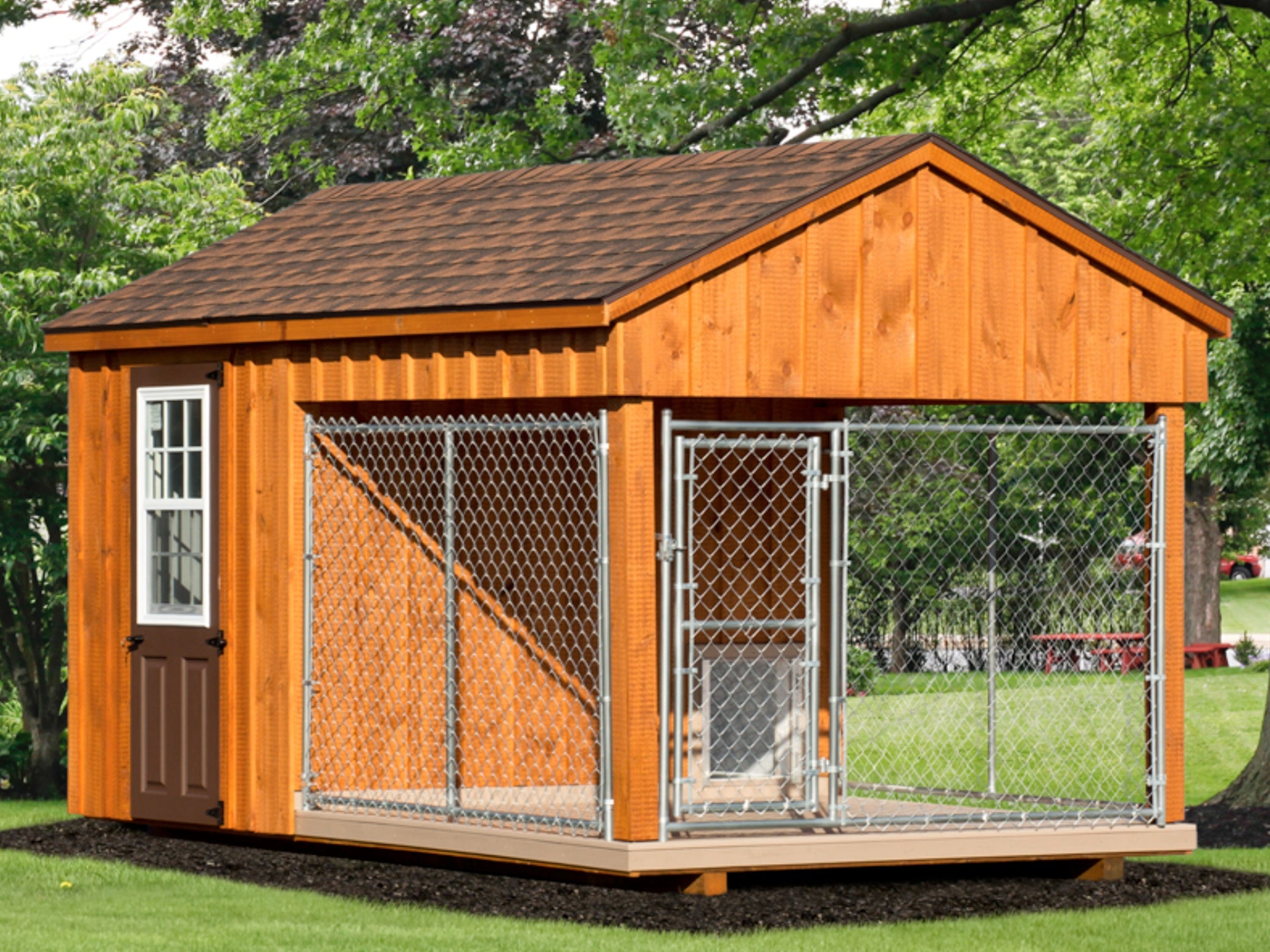 Luxury Insulated Outdoor Dog Kennel — Executive Estate 8' x 14' - Single Run