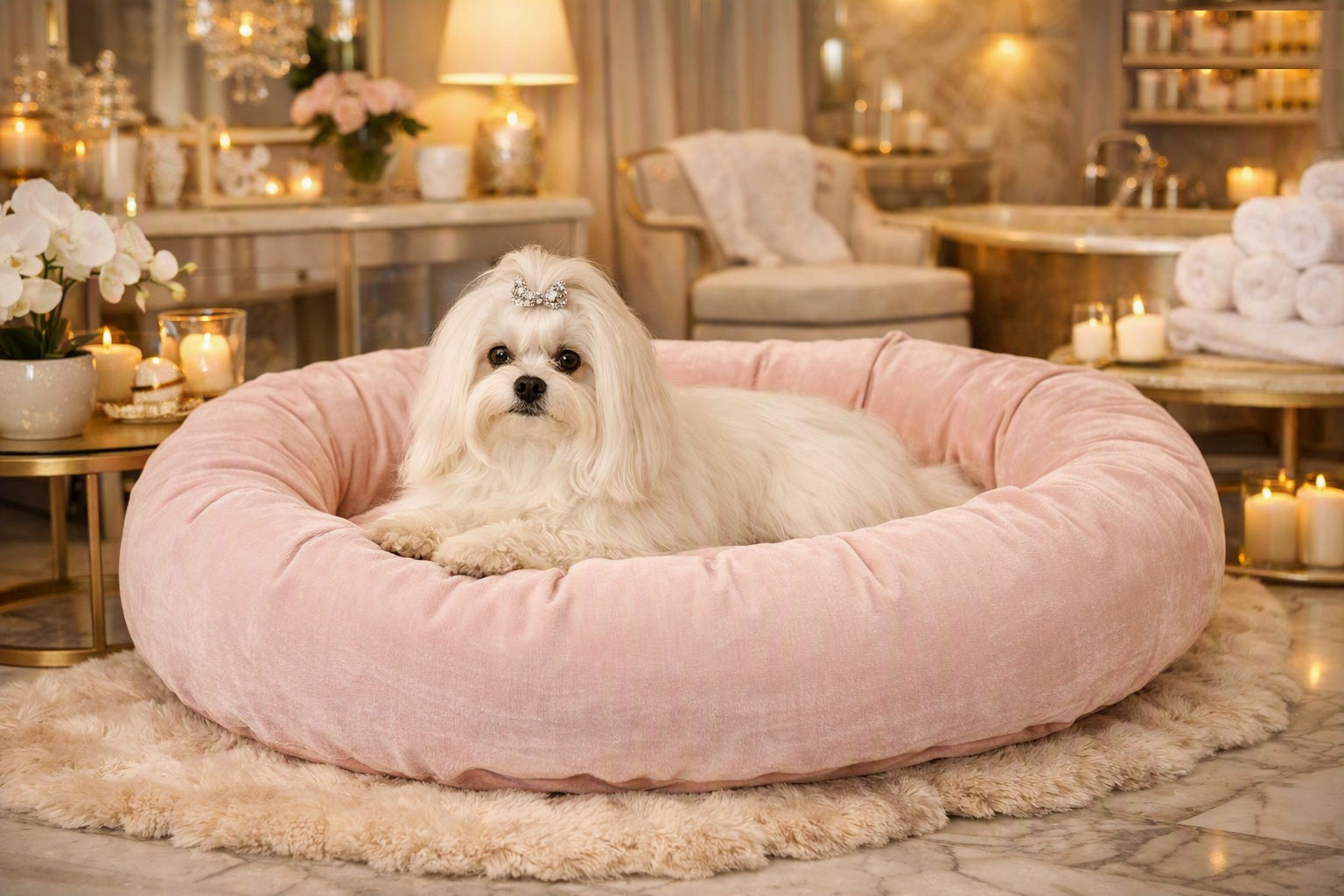Luxury Donut Dog Bed - Luxurious Microvelvets & Shearling