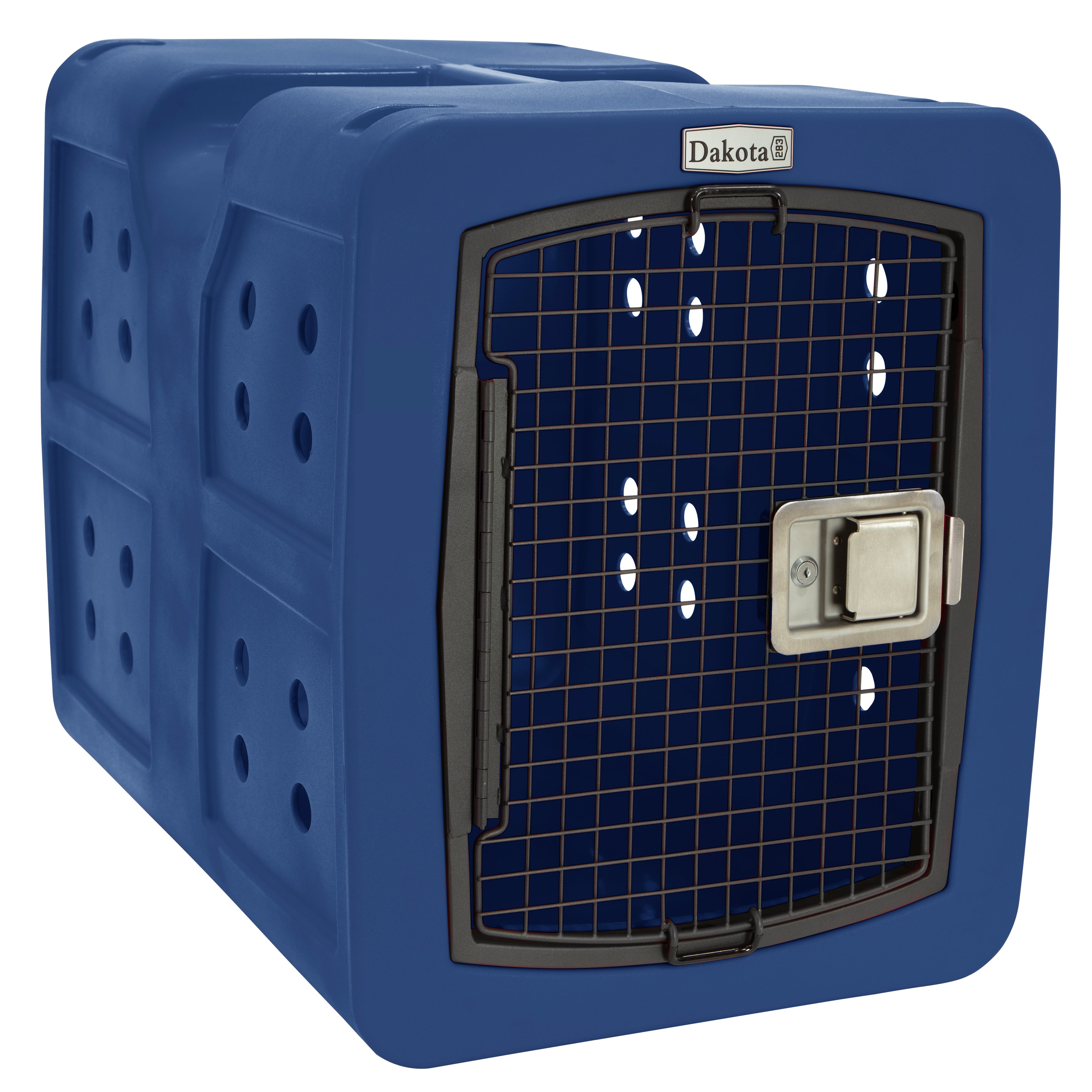 Dakota 283 G3 Blue pet crate with a grid door on a white background, featuring the Dakota brand.