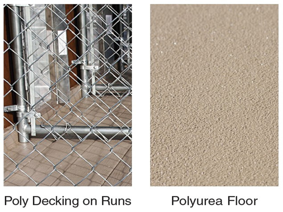 Comparison of poly decking on runs and polyurea floor textures.
