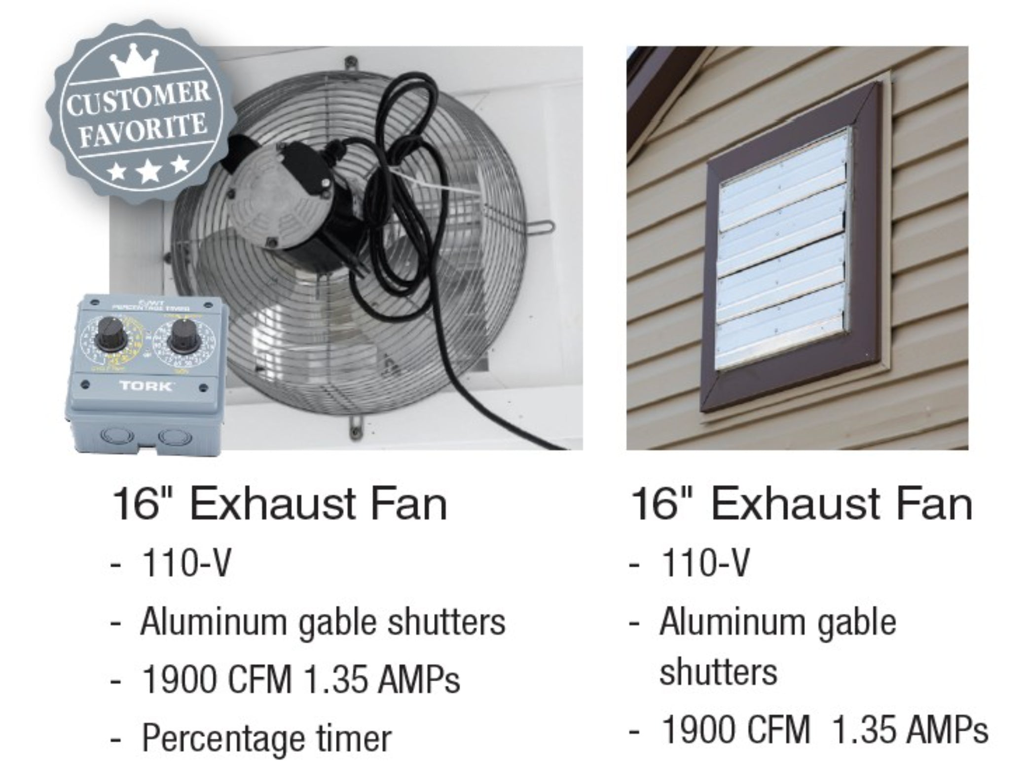 Two exhaust fans with specifications on a white background