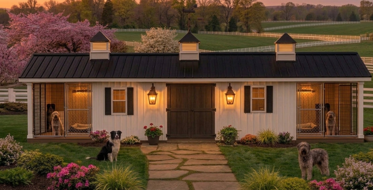 4 Dog Kennel Executive Estate Insulated Dog House and Kennel With Storage Room  10' x 24'