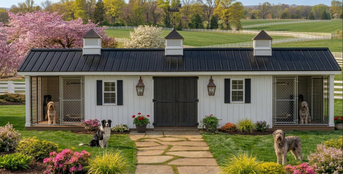 4 Dog Kennel Executive Estate Insulated Dog House and Kennel With Storage Room  10' x 24'