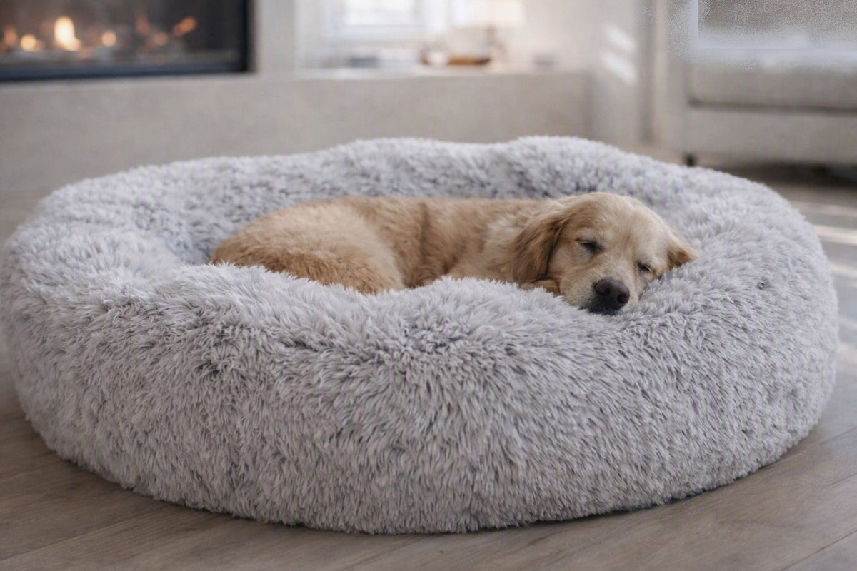 Icelandic Shag Luxury Dog Bed Frost White Ultra‑Plush Comfort, Designer Style