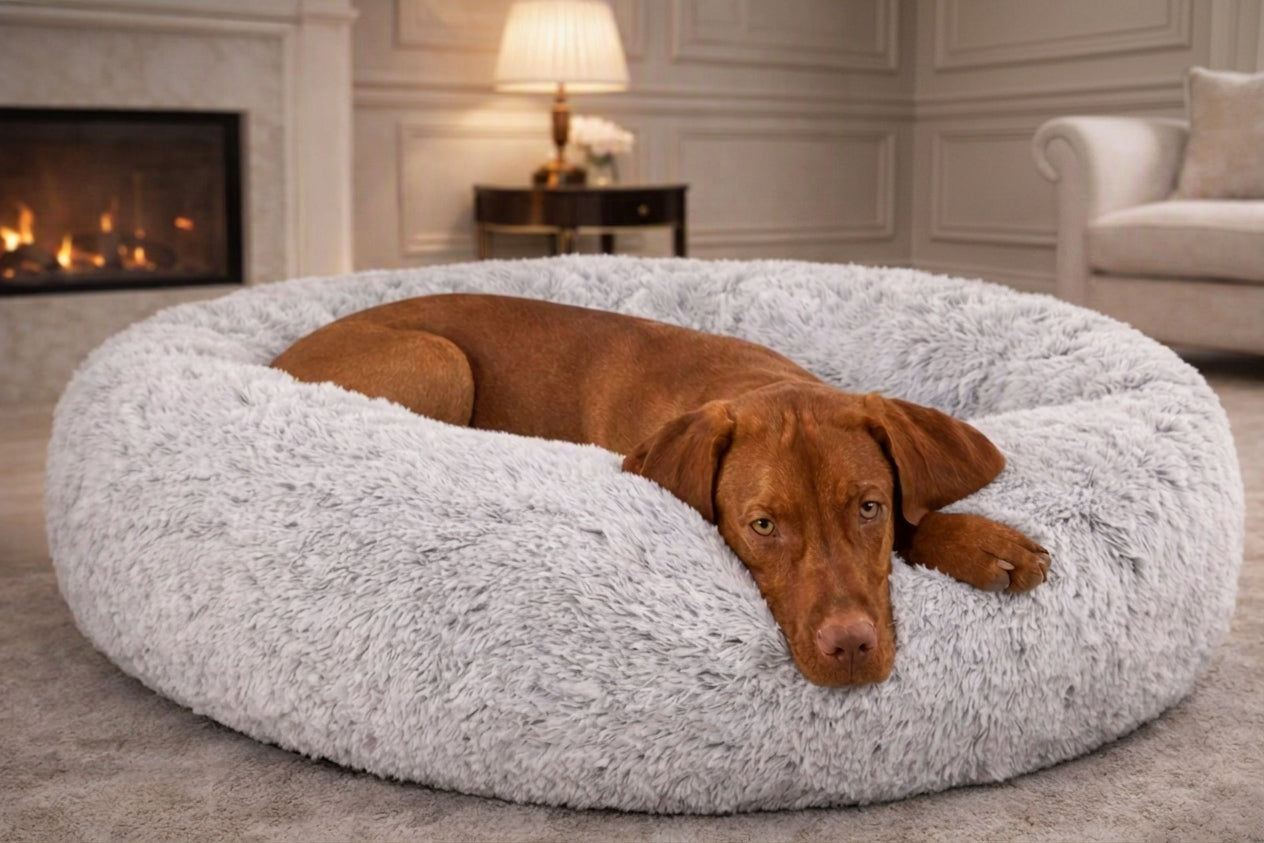 Icelandic Shag Luxury Dog Bed Frost White Ultra‑Plush Comfort, Designer Style
