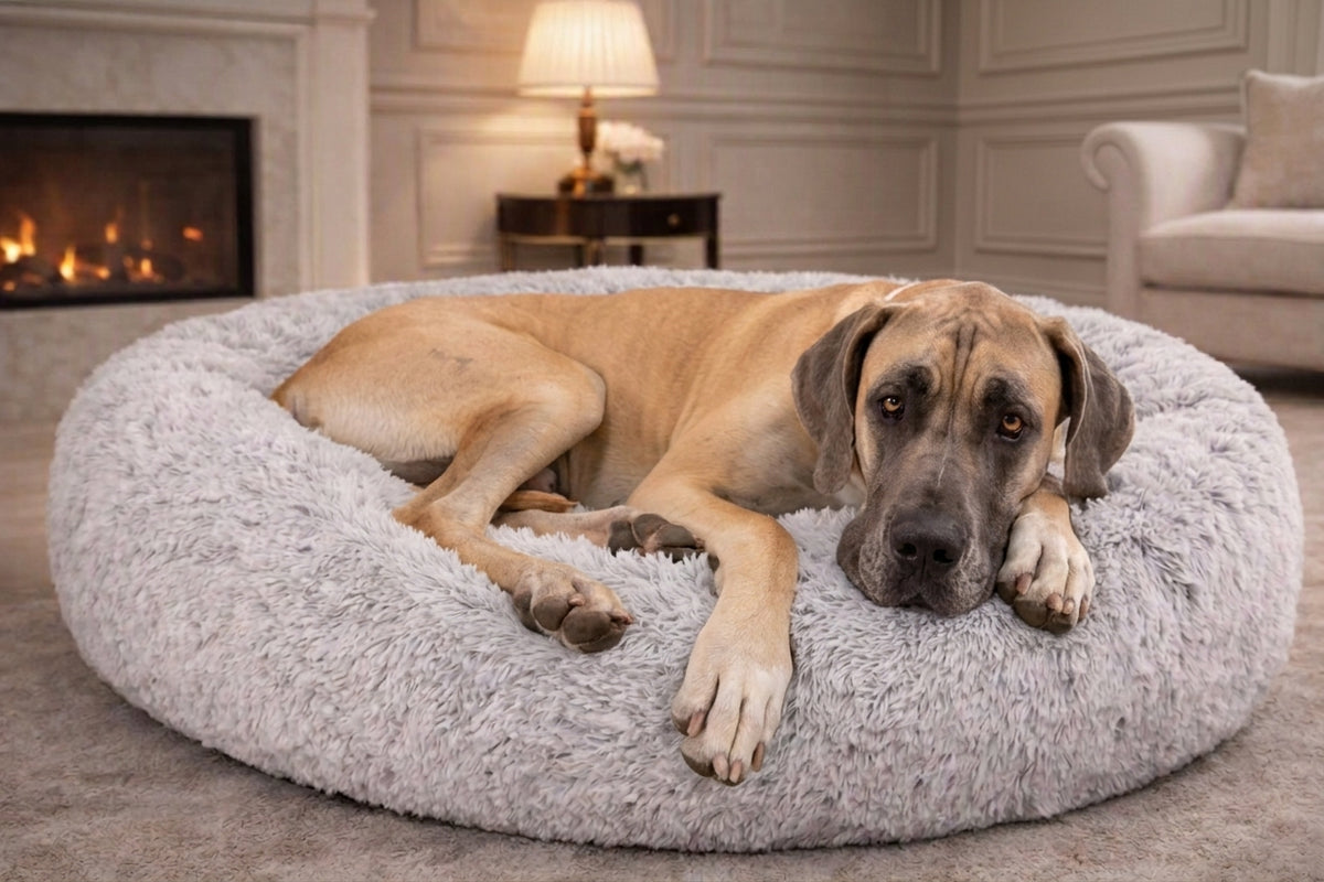 Icelandic Shag Luxury Dog Bed Frost White Ultra‑Plush Comfort, Designer Style