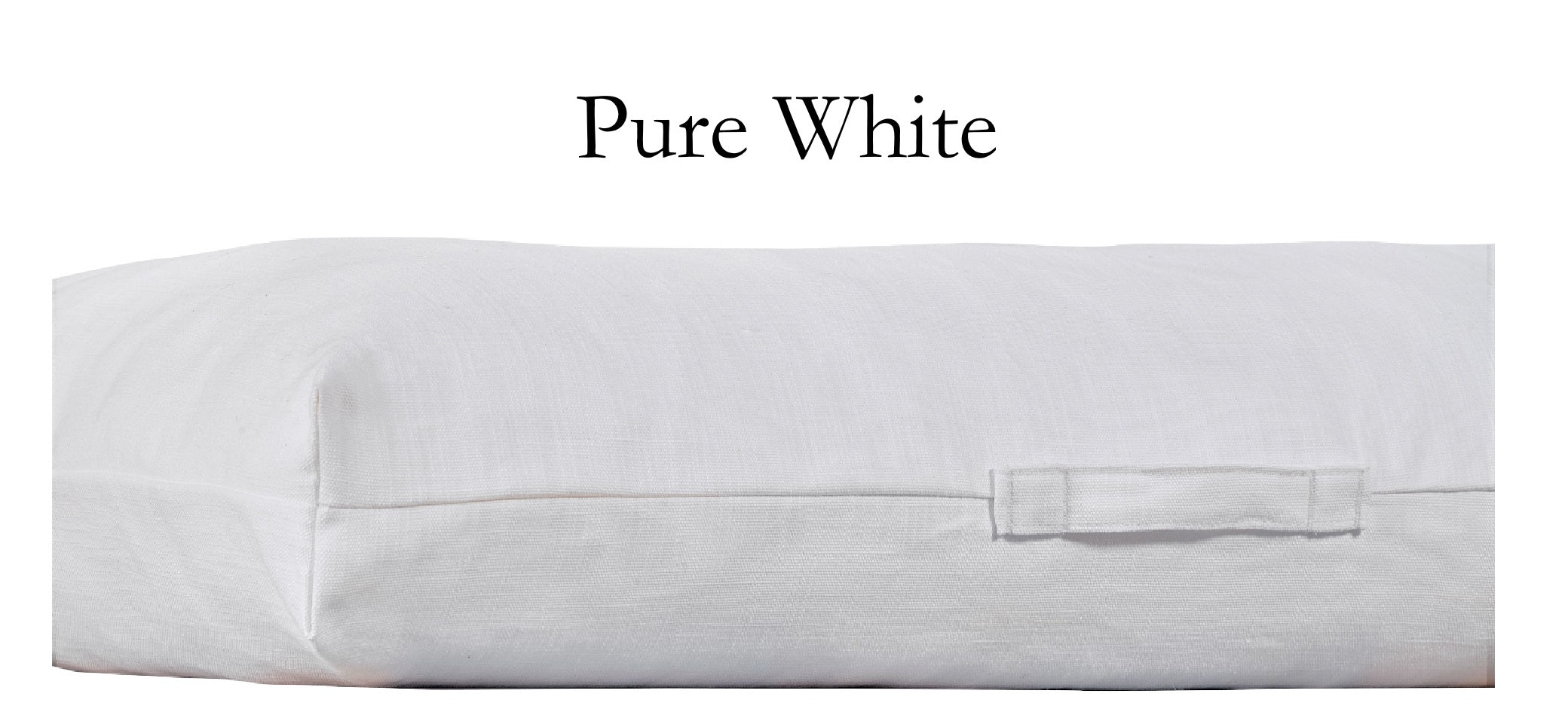 Bowsers pet products pure white Avenue Dog Bed on a white background with 'Pure White' text above.