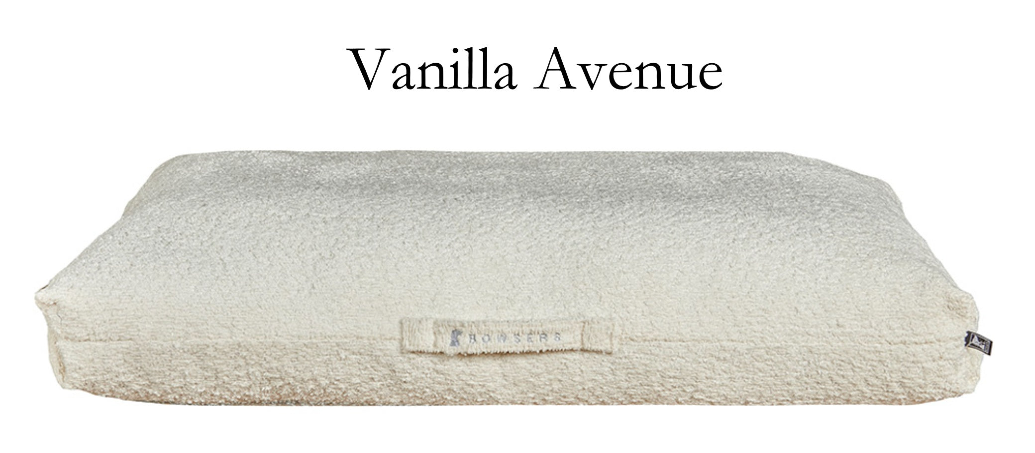 Bowsers pet products Avenue  rectangular pet bed with 'Vanilla Avenue' branding on a white background
