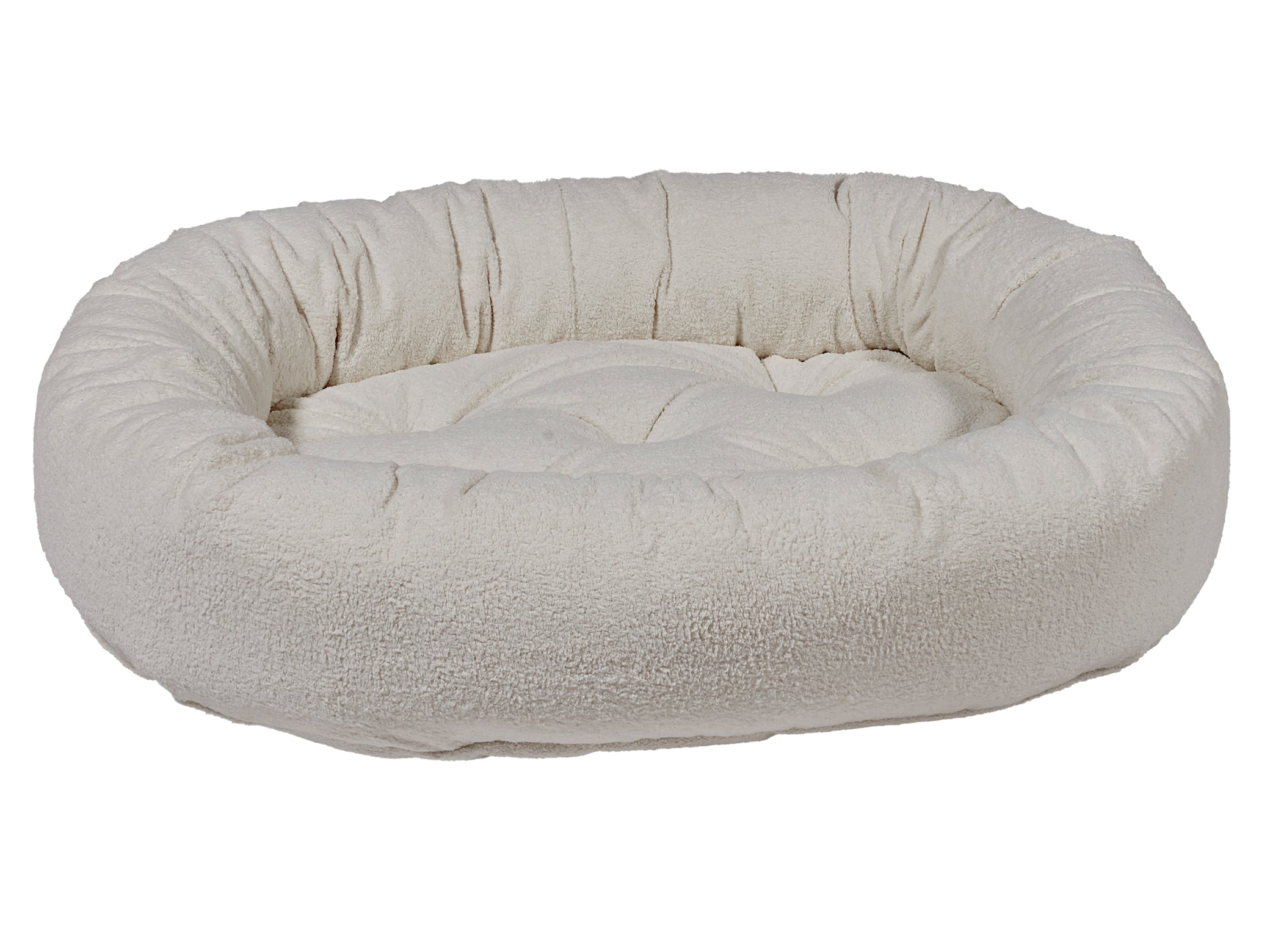 Vanilla cream donut-shaped pet bed on a white background