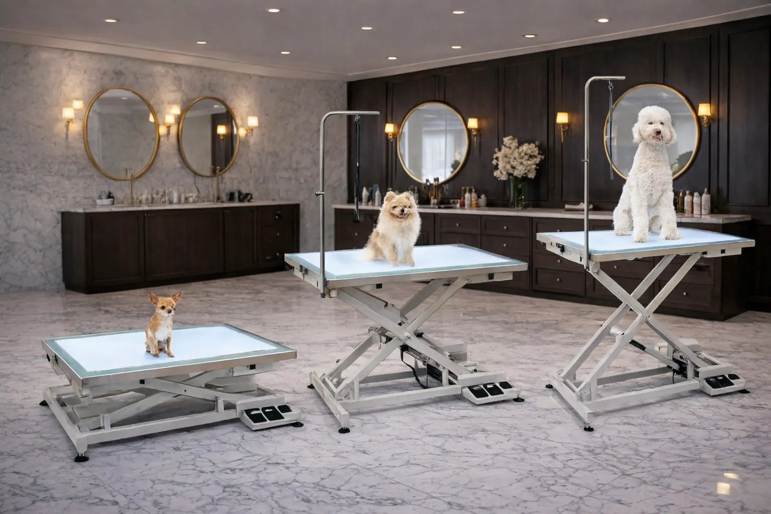 LED Lighted Electric Grooming Table with Glass Top for Dog Salons and Veterinary Clinics